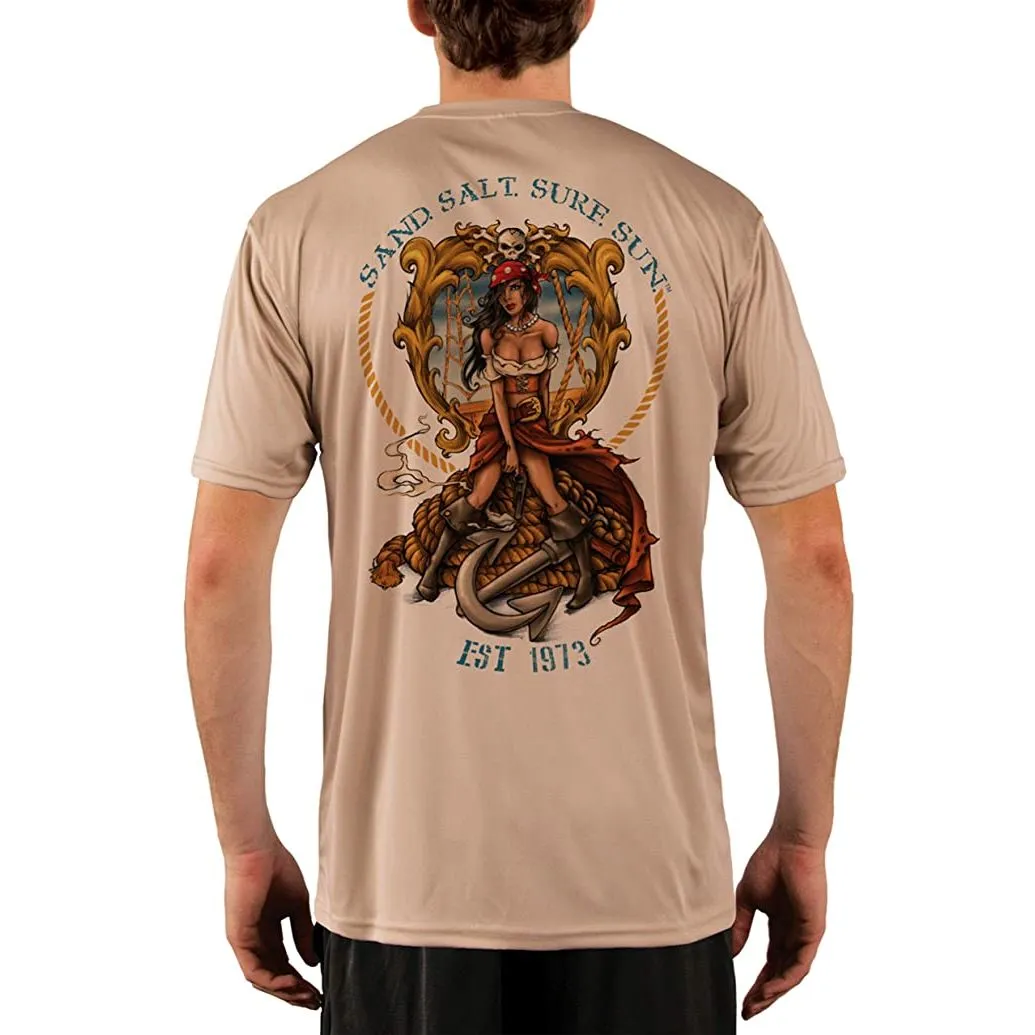 SAND.SALT.SURF.SUN. Pirate Girl Anchor Men's UPF 50  UV Sun Protection Performance Short Sleeve T-Shirt