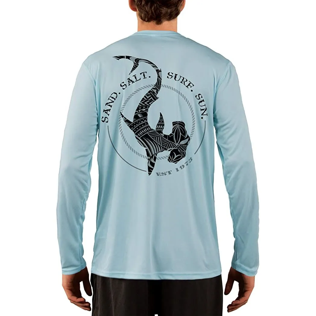 SAND.SALT.SURF.SUN. Polynesian Hammerhead Tribal Men's UPF 50  UV Sun Protection Performance Long Sleeve T-Shirt