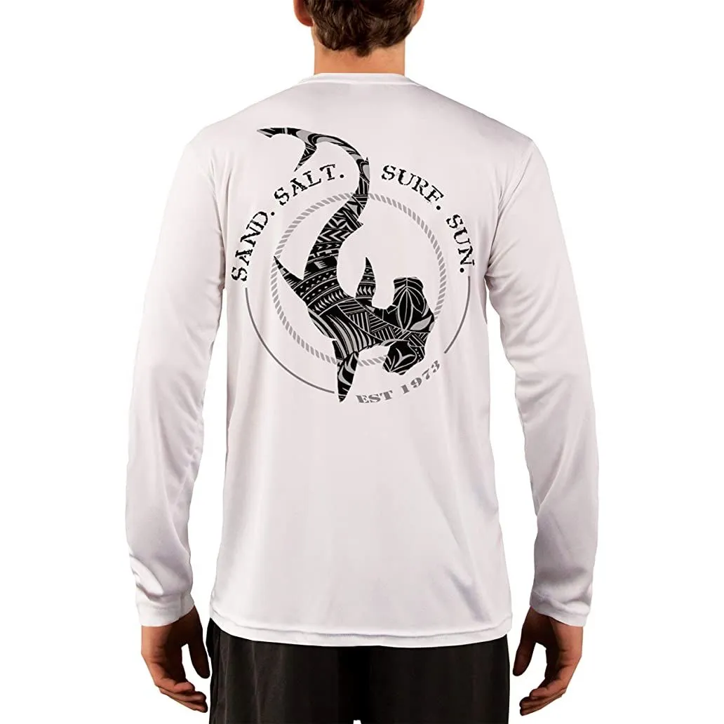 SAND.SALT.SURF.SUN. Polynesian Hammerhead Tribal Men's UPF 50  UV Sun Protection Performance Long Sleeve T-Shirt