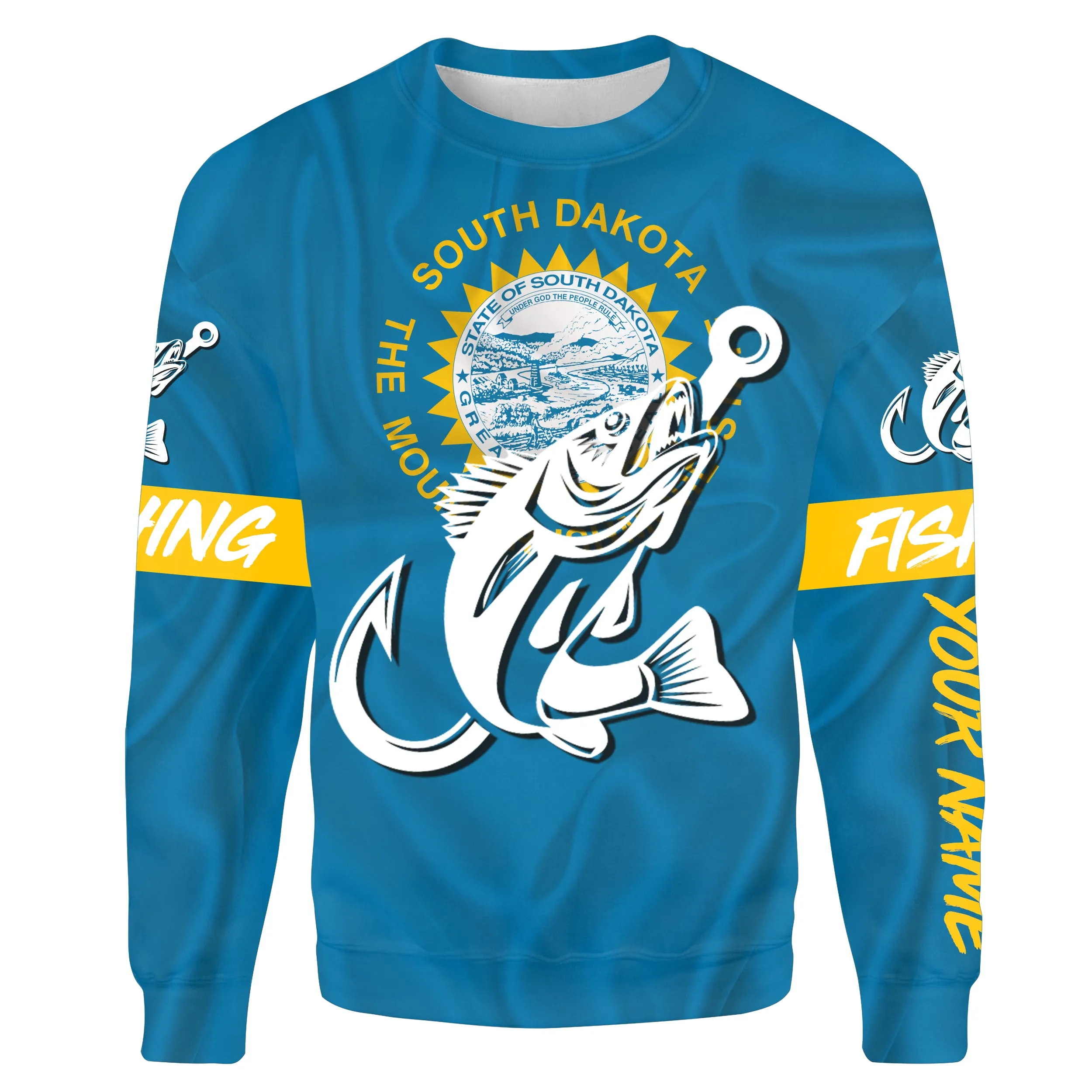 SD South Dakota Walleye fishing flag fish hook Custom name fishing jerseys | Sweatshirt - NPQ811