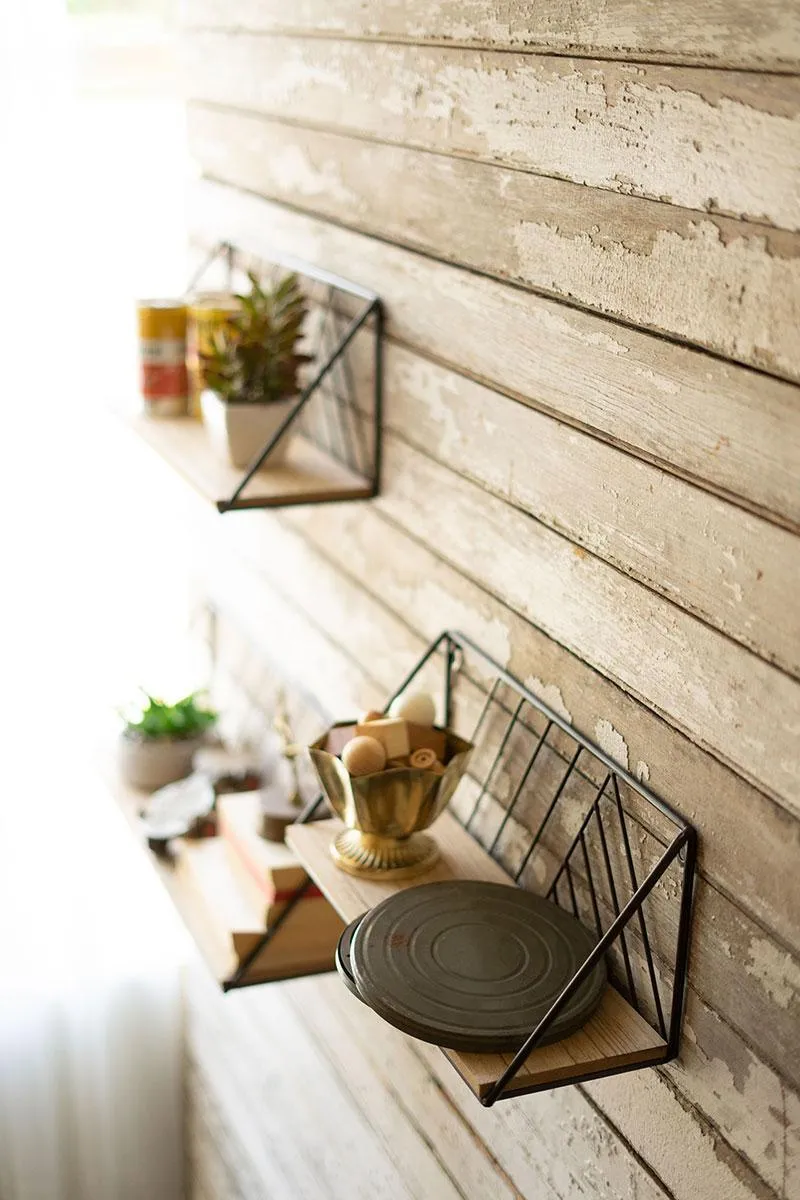 Set of 3 Wood & Metal Wall Shelves