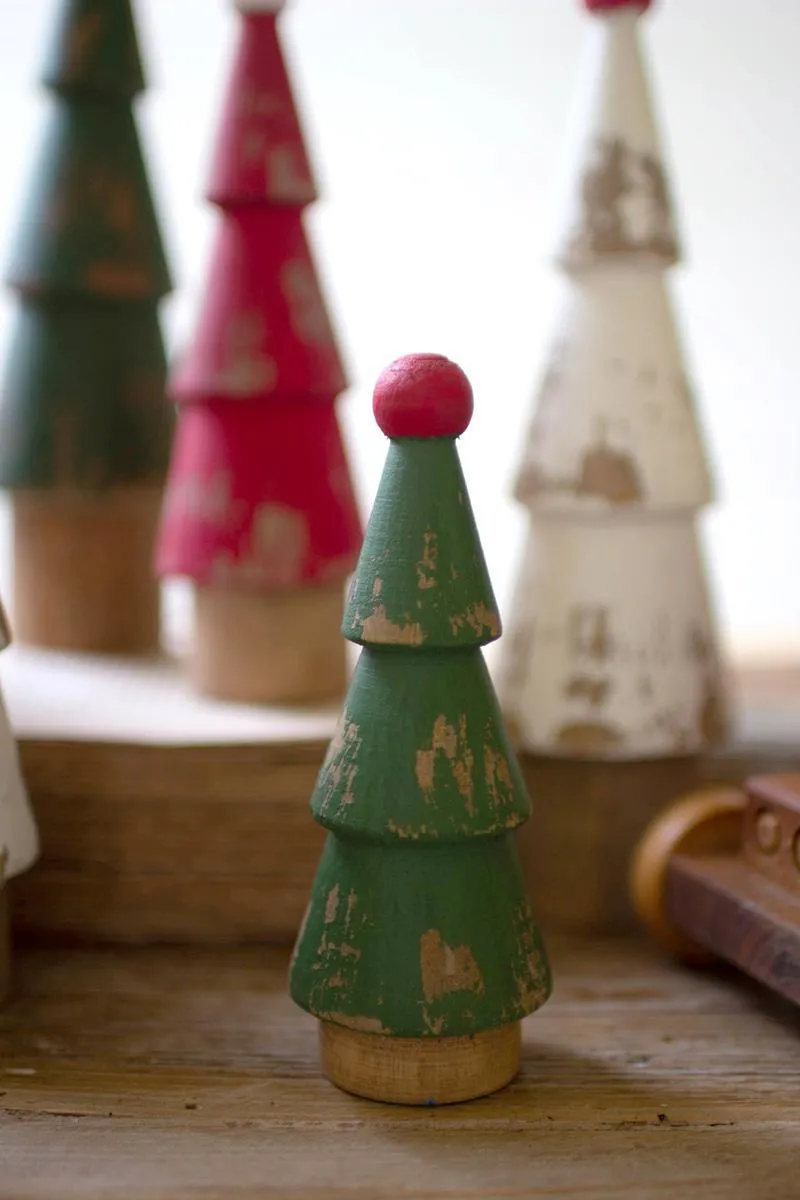 Set of 9 Turned Wood Painted Christmas Trees