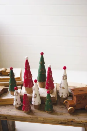 Set of 9 Turned Wood Painted Christmas Trees
