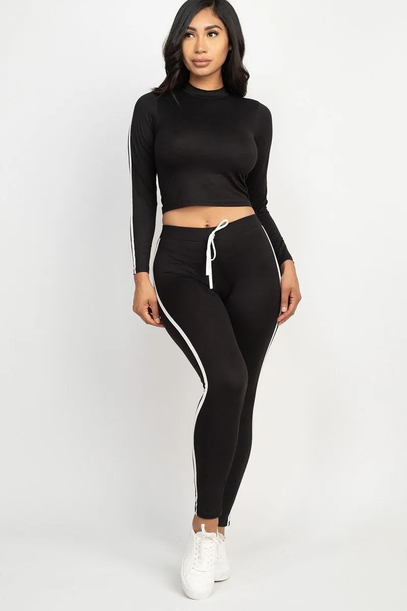 Side Striped Crop Top And Leggings Set