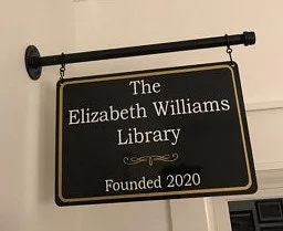 Sign- 16" Wide Personalized Sign- 2-Sided Indoor/Outdoor Metal Sign with black 18" Pipe Bracket- Custom Business Sign & Decor