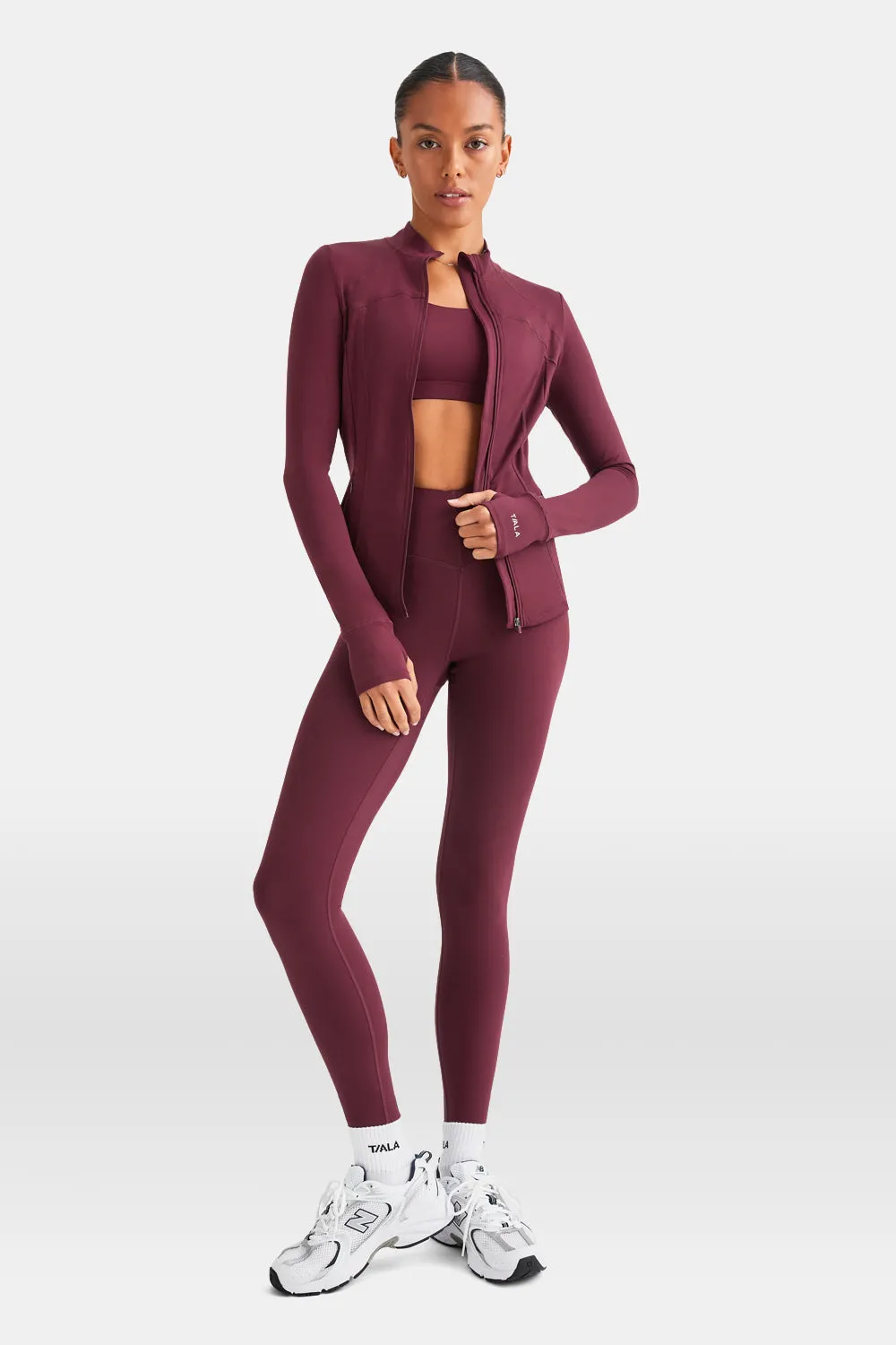 SKINLUXE ZIP THROUGH FULL LENGTH RUNNING TOP - BURGUNDY