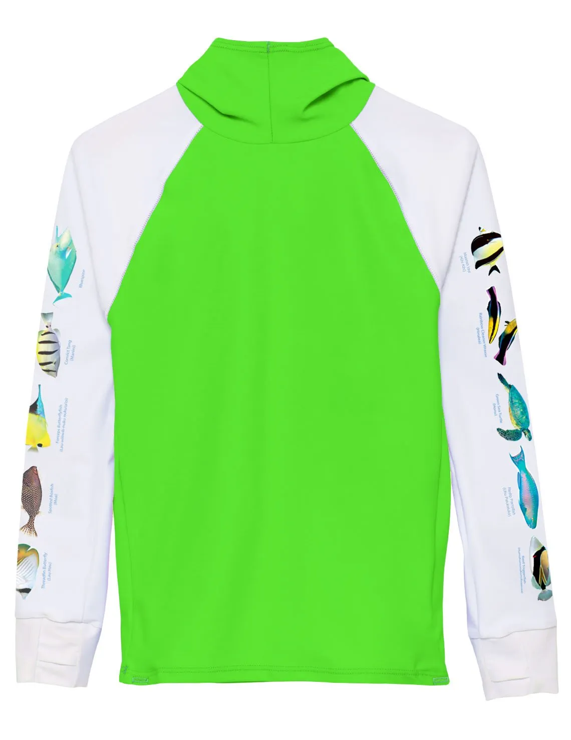 Snorkel Hoodie Rash Guard - Hawaii Fish ID - Neon Green