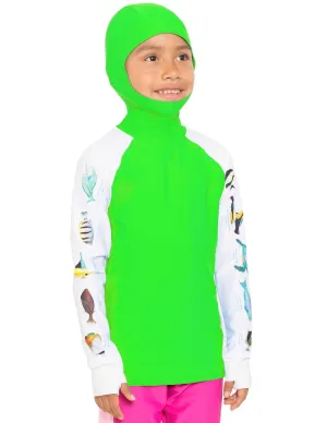 Snorkel Hoodie Rash Guard - Hawaii Fish ID - Neon Green