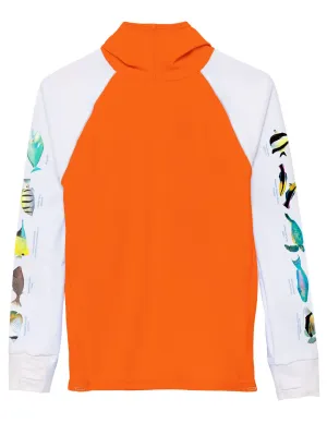 Snorkel Hoodie Rash Guard - Hawaii Fish ID - Orange