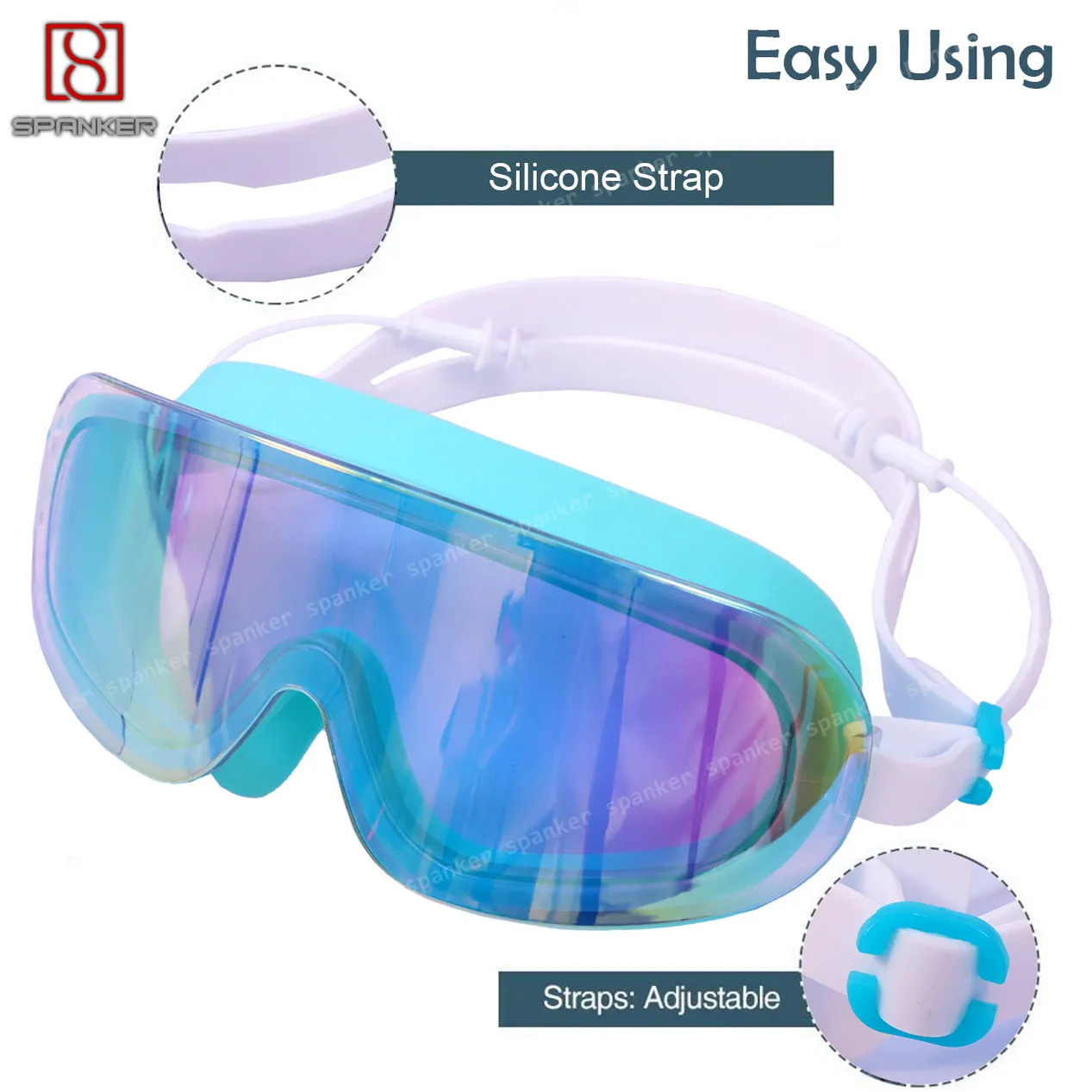 Spanker Swimming Goggles Wide View Anti-Fog Anti-UV Youth Swim Glasses Leak Proof,Green-Multi SSTP