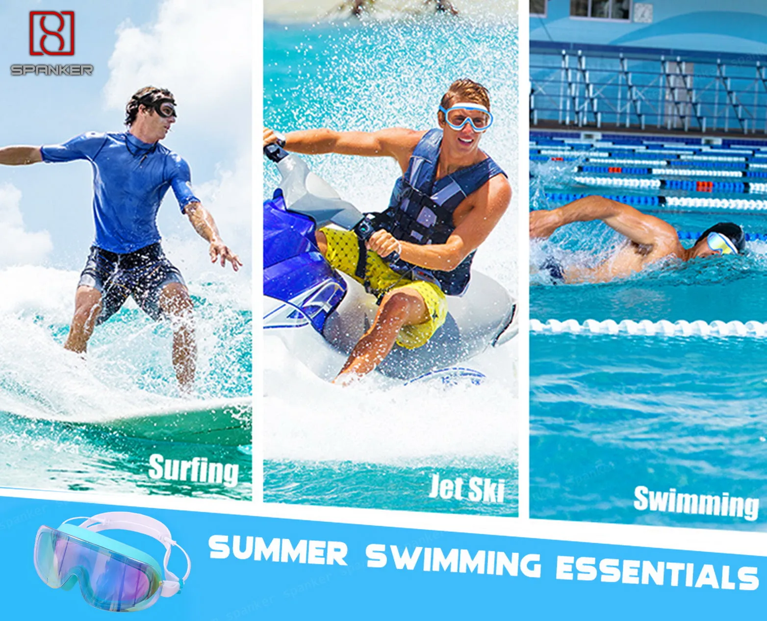 Spanker Swimming Goggles Wide View Anti-Fog Anti-UV Youth Swim Glasses Leak Proof,Green-Multi SSTP