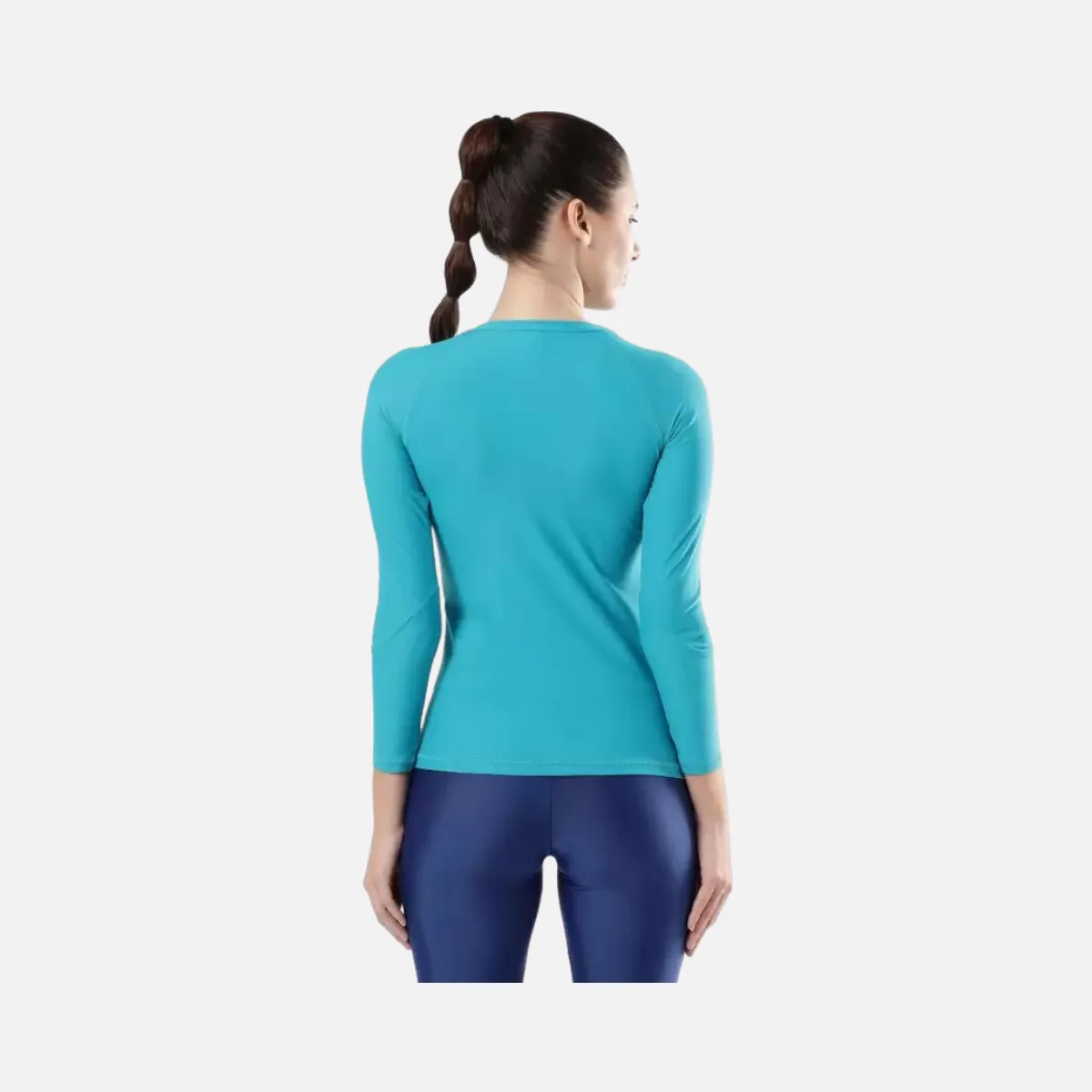 Speedo Solid Long Sleeve RashTop Women Swim-dress -Aquarium/White