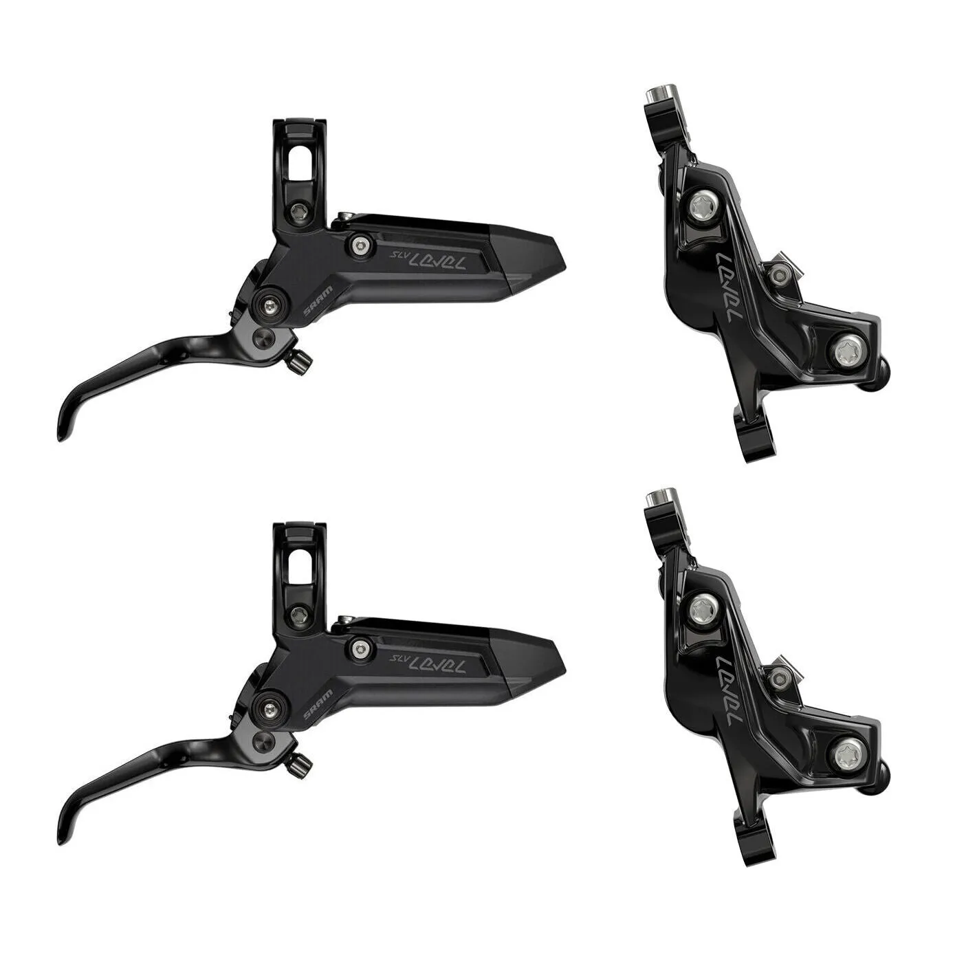 SRAM Level Silver Stealth 4 Piston Disc Brake Set - Black