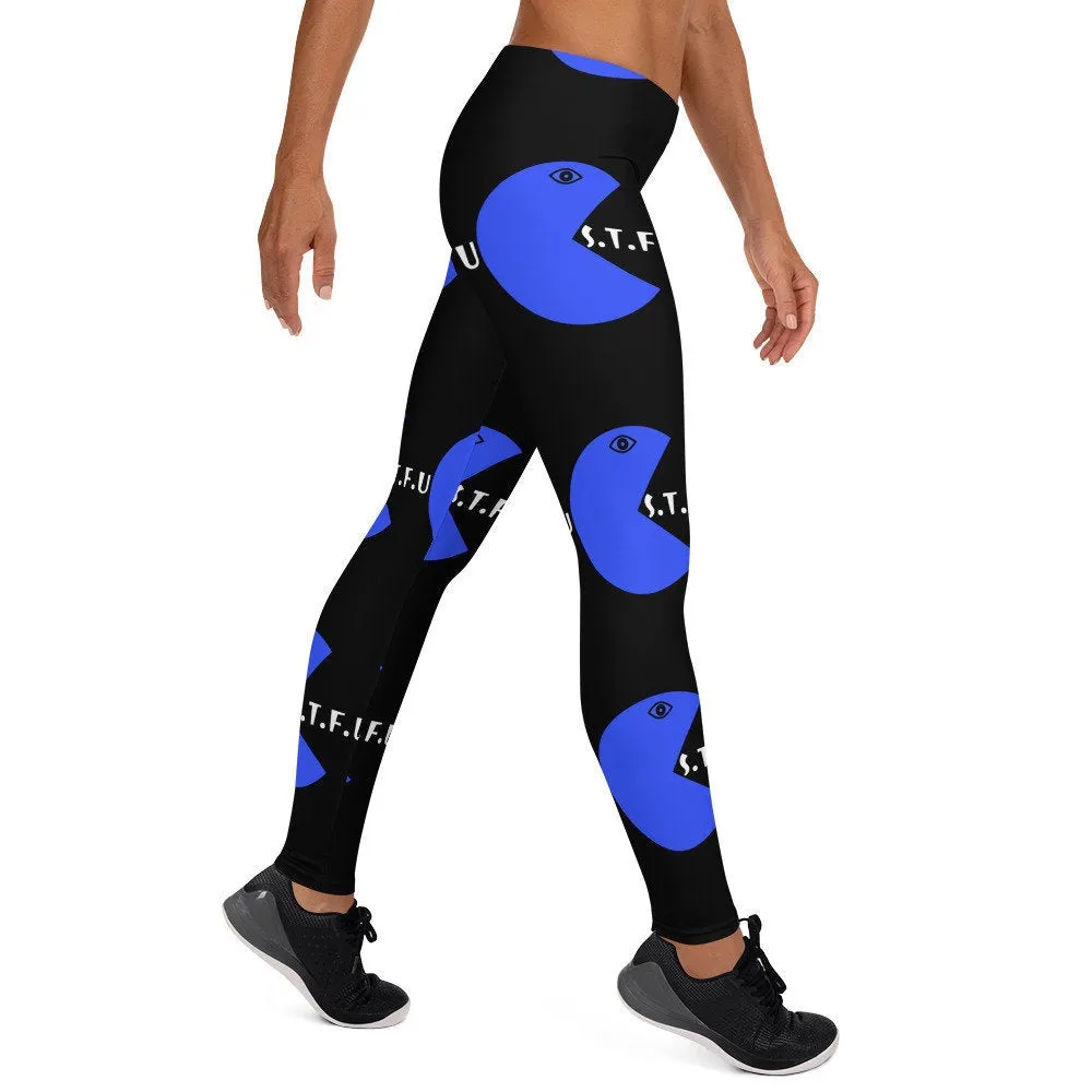 STFU Arcade Leggings - Blue on Black