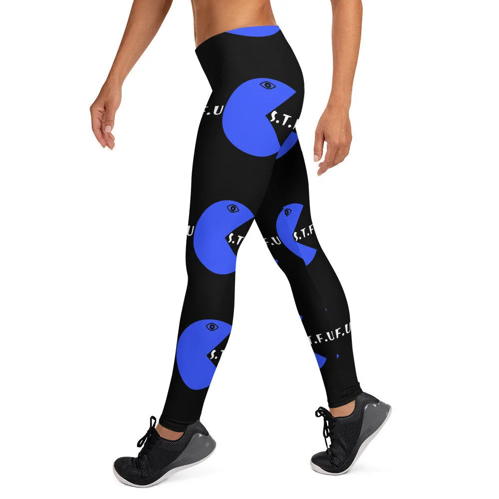 STFU Arcade Leggings - Blue on Black