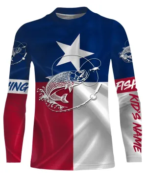 Tarpon fishing Texas Flag Customize Name long sleeves fishing shirt for kid NPQ78