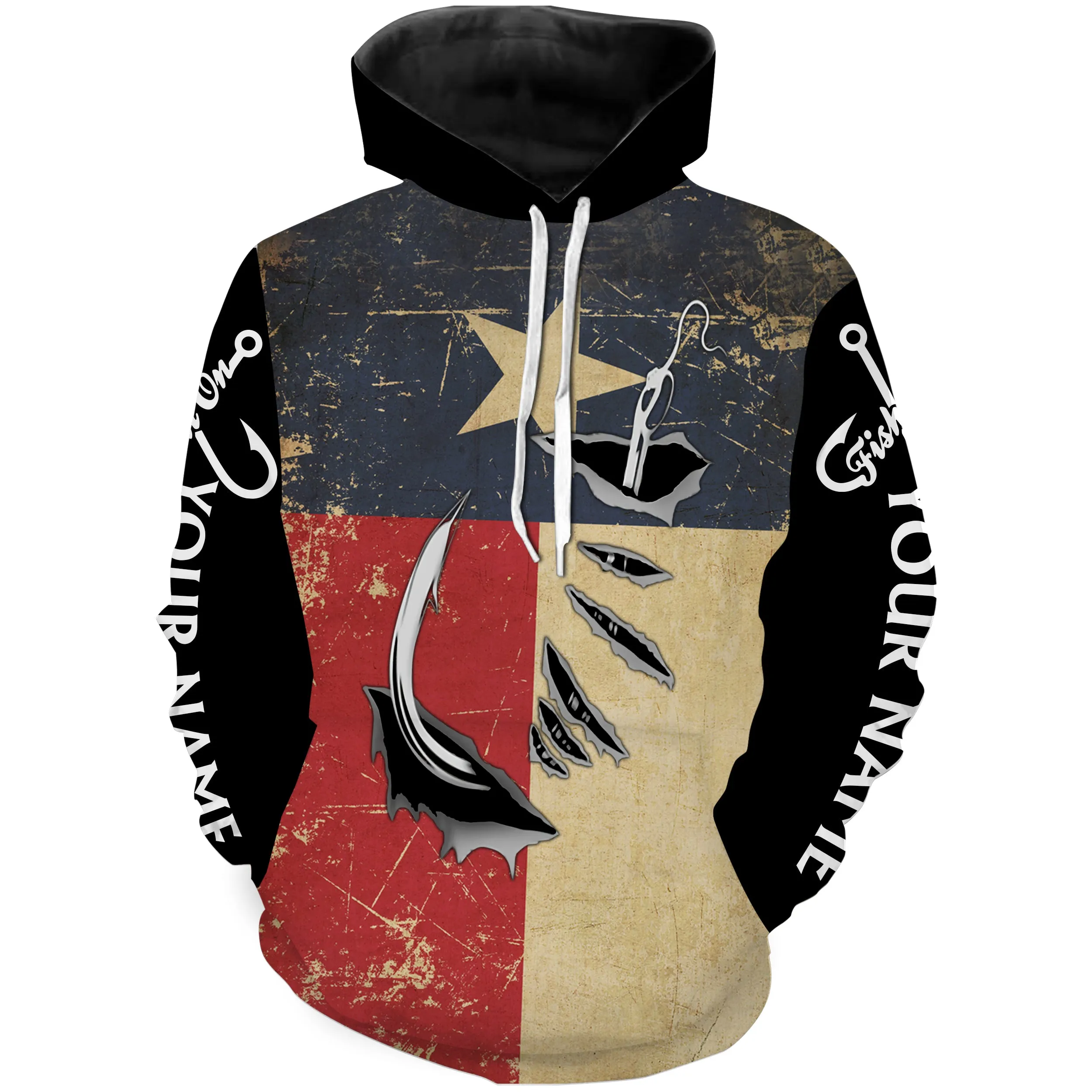 Texas Fishing 3D Fish Hook patriotic fish on Custom name fishing jerseys  | Hoodie - NPQ814