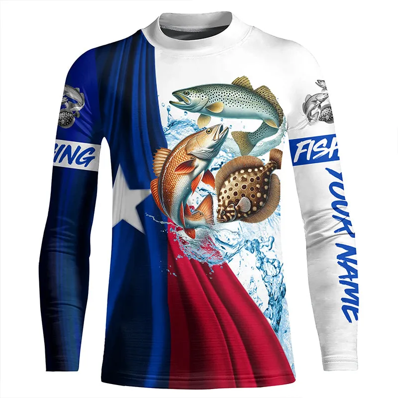 Texas slam flag patriotic redfish, trout, flounder fishing Custom UV Protection Kid long sleeve shirts NQS5172