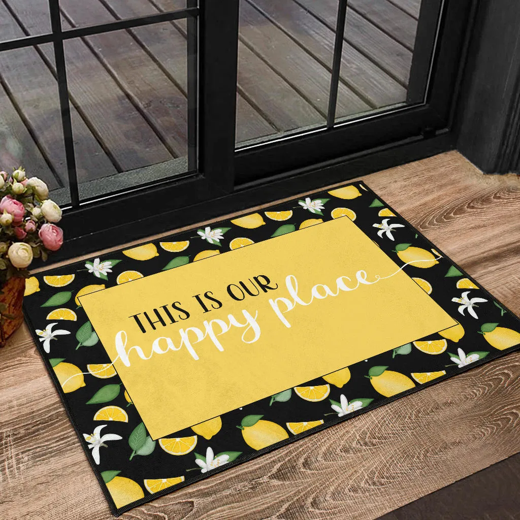 This Is Our Happy Place Lemon Pattern Welcome Mats