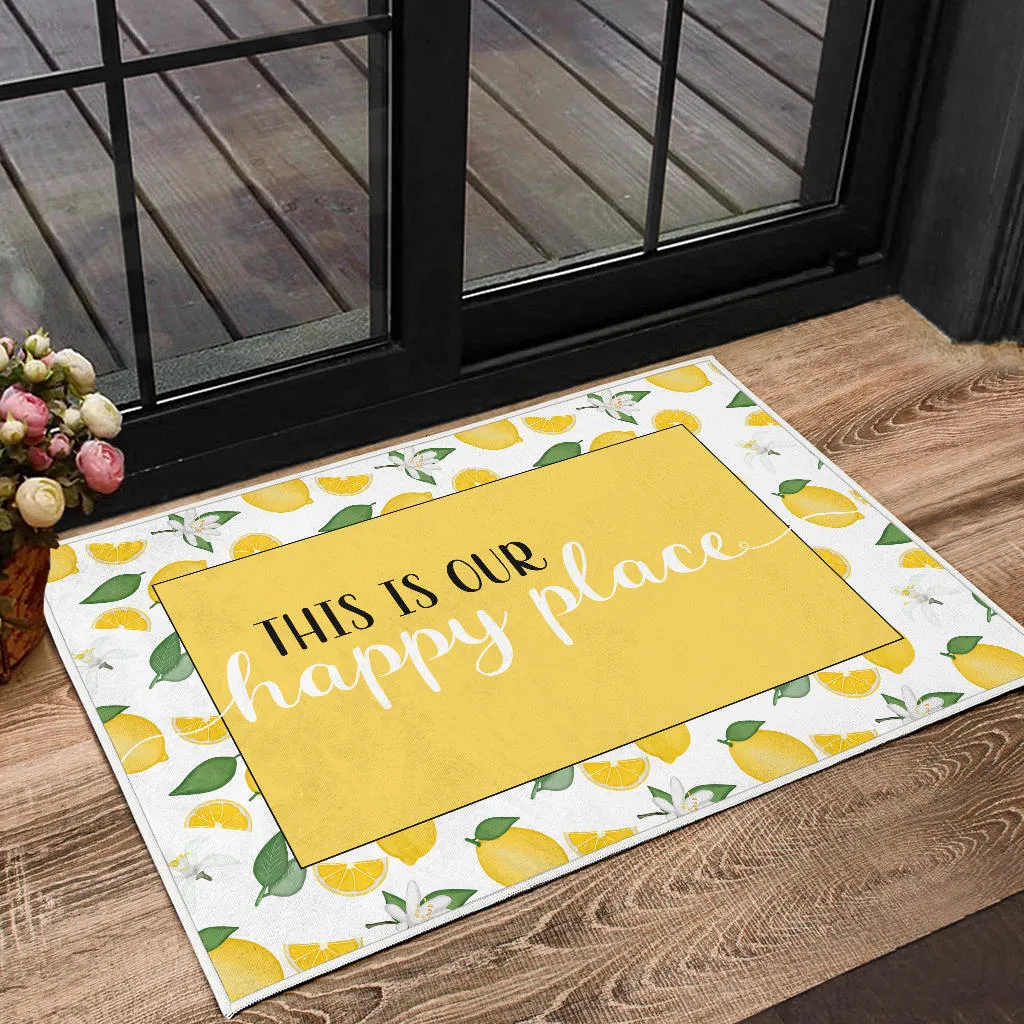 This Is Our Happy Place Lemon Pattern Welcome Mats