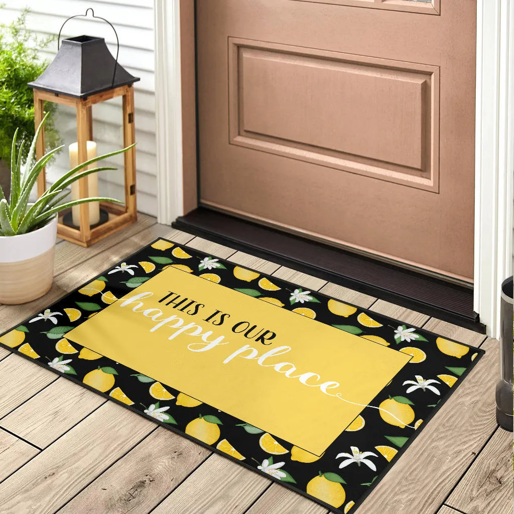 This Is Our Happy Place Lemon Pattern Welcome Mats