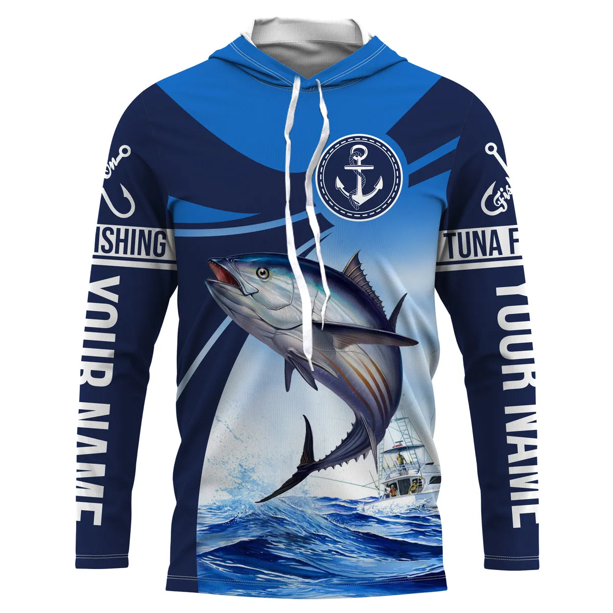 Tuna fishing blue sea underwater ocean Custom name Long sleevefishing shirts, Long Sleeve Hooded NPQ869