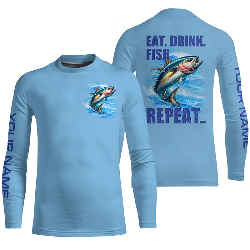 Tuna Fishing Custom sun protection Long Sleeve Fishing shirts for Kid Eat Drink Fish Repeat | Blue NQS6611