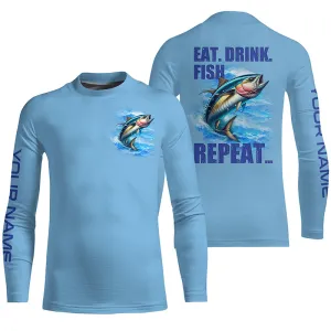 Tuna Fishing Custom sun protection Long Sleeve Fishing shirts for Kid Eat Drink Fish Repeat | Blue NQS6611