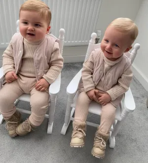 UNISEX Beige Ribbed Leggings