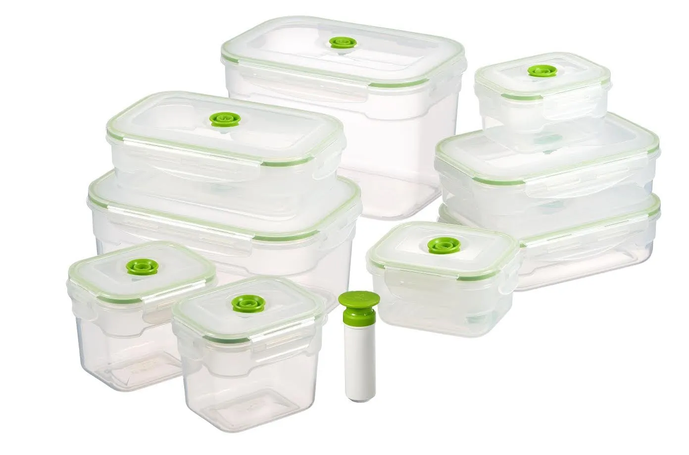Vacuum Seal Food Storage Containers - Deep Freezer Food Sealer - Hand Held Vacuum Food System - Quick Seal Marinator - Rectangle - 19Pc - Green Color