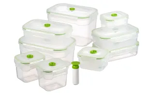 Vacuum Seal Food Storage Containers - Deep Freezer Food Sealer - Hand Held Vacuum Food System - Quick Seal Marinator - Rectangle - 19Pc - Green Color