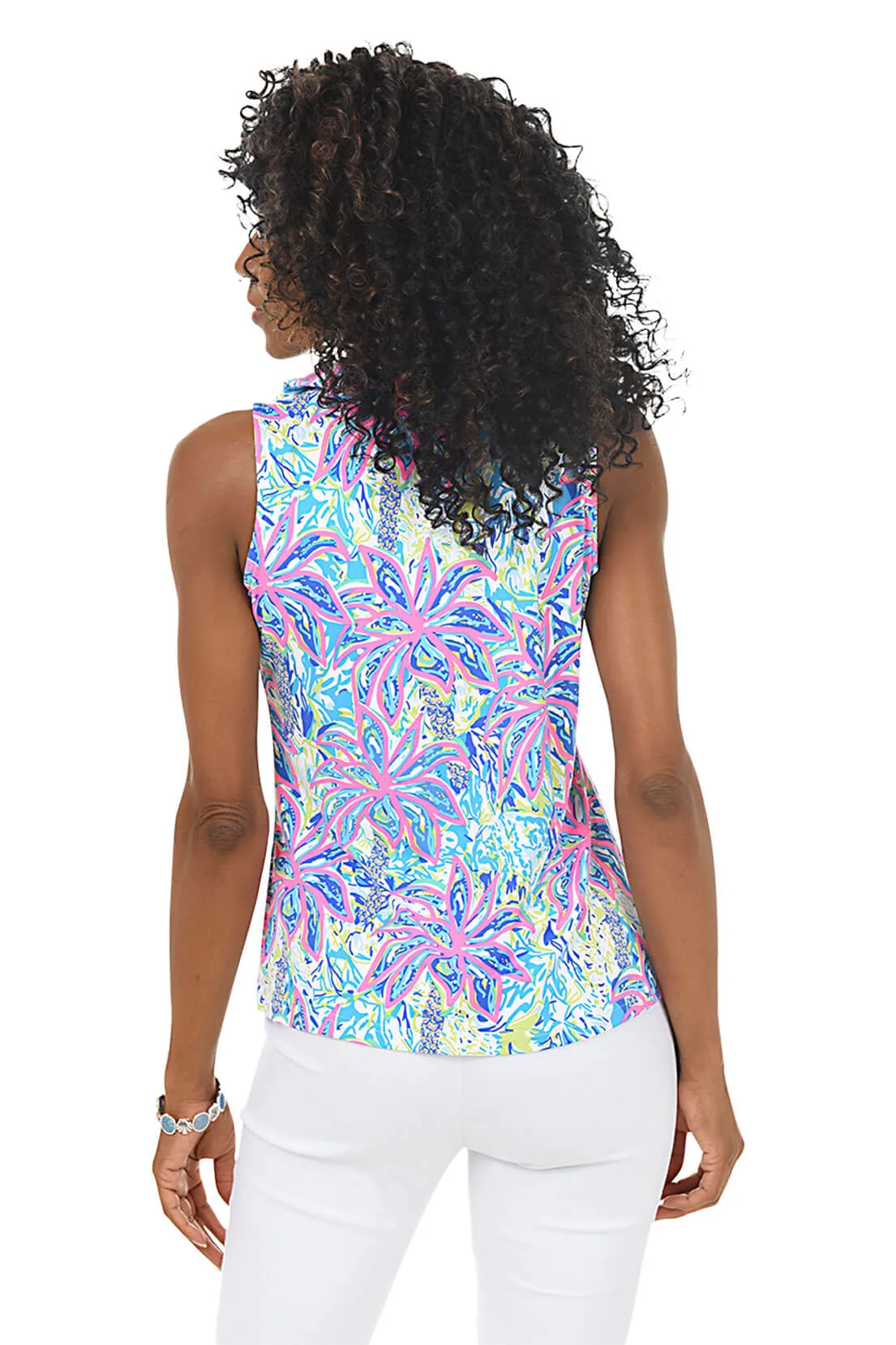 Vibrant Palms UPF50  Ruffle Sleeveless Top
