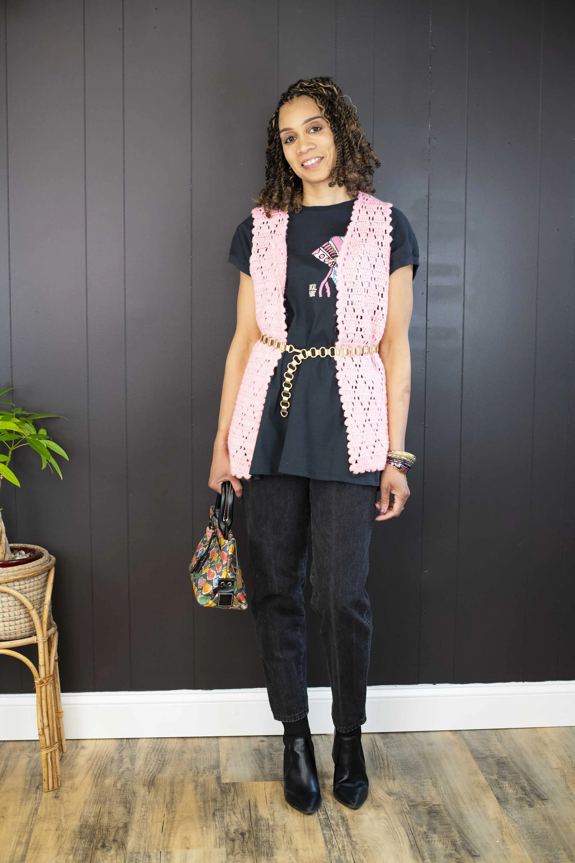 Vintage Handmade Pink Crochet Vest - Size O/S