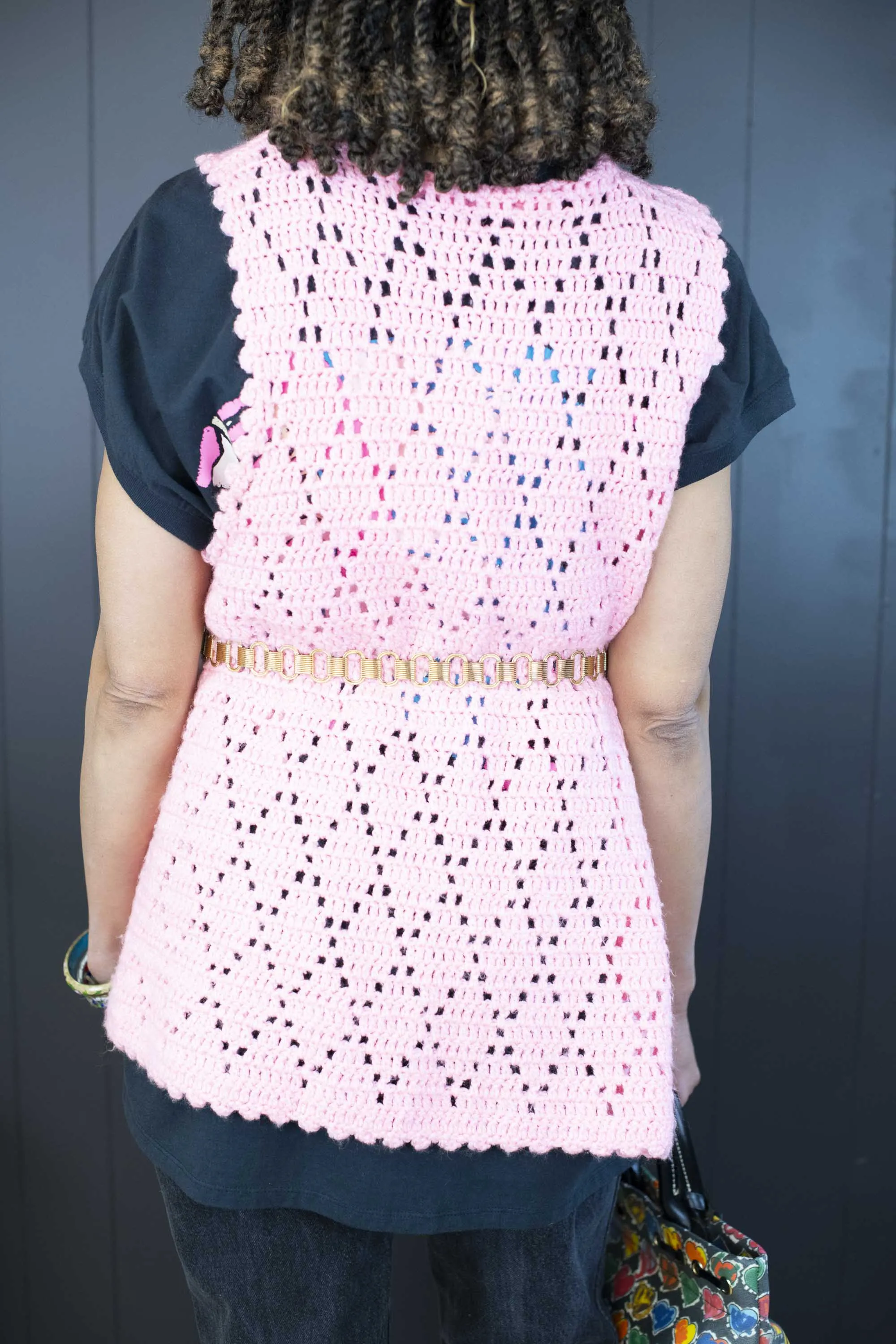 Vintage Handmade Pink Crochet Vest - Size O/S