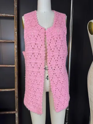 Vintage Handmade Pink Crochet Vest - Size O/S