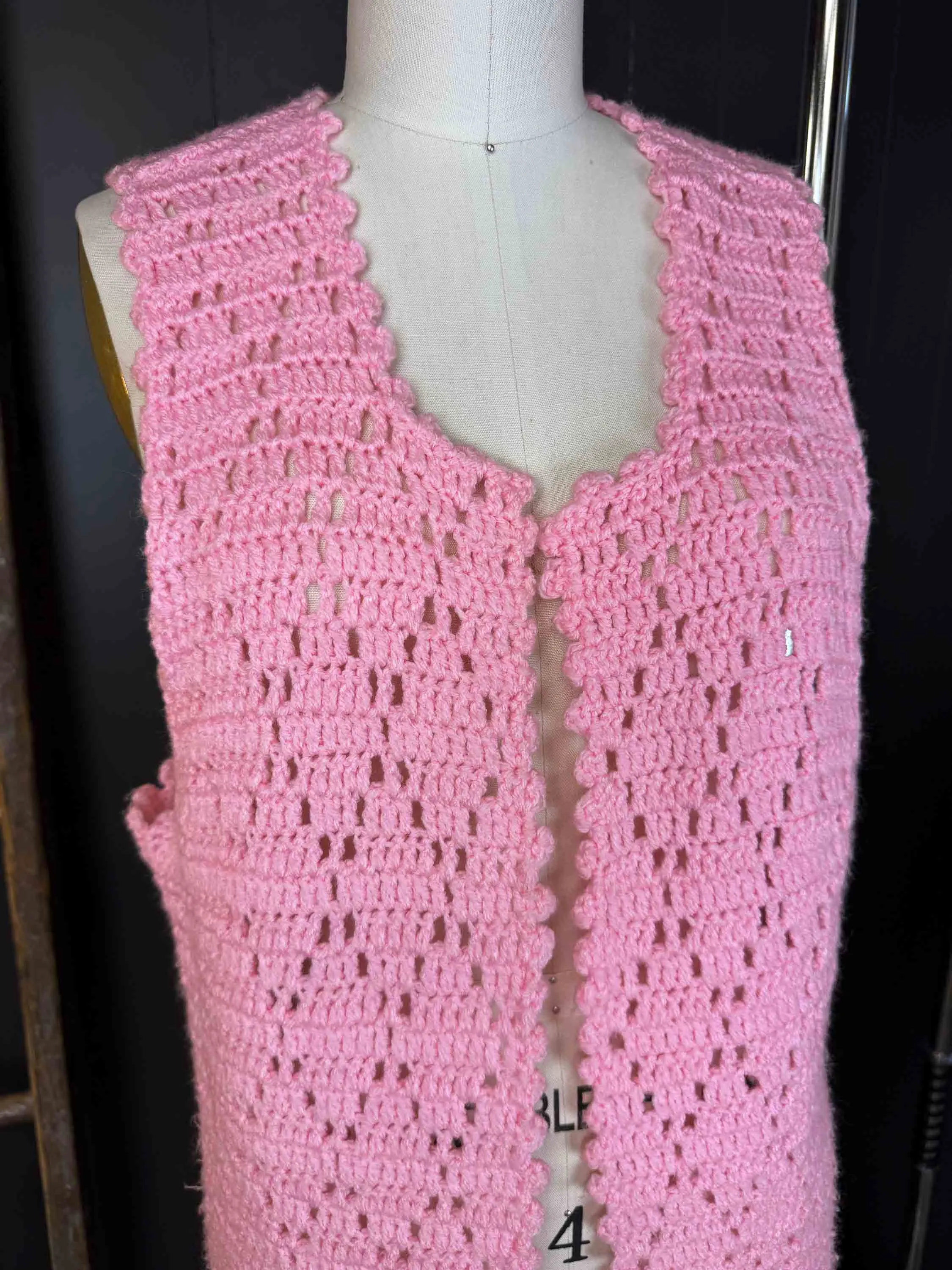 Vintage Handmade Pink Crochet Vest - Size O/S
