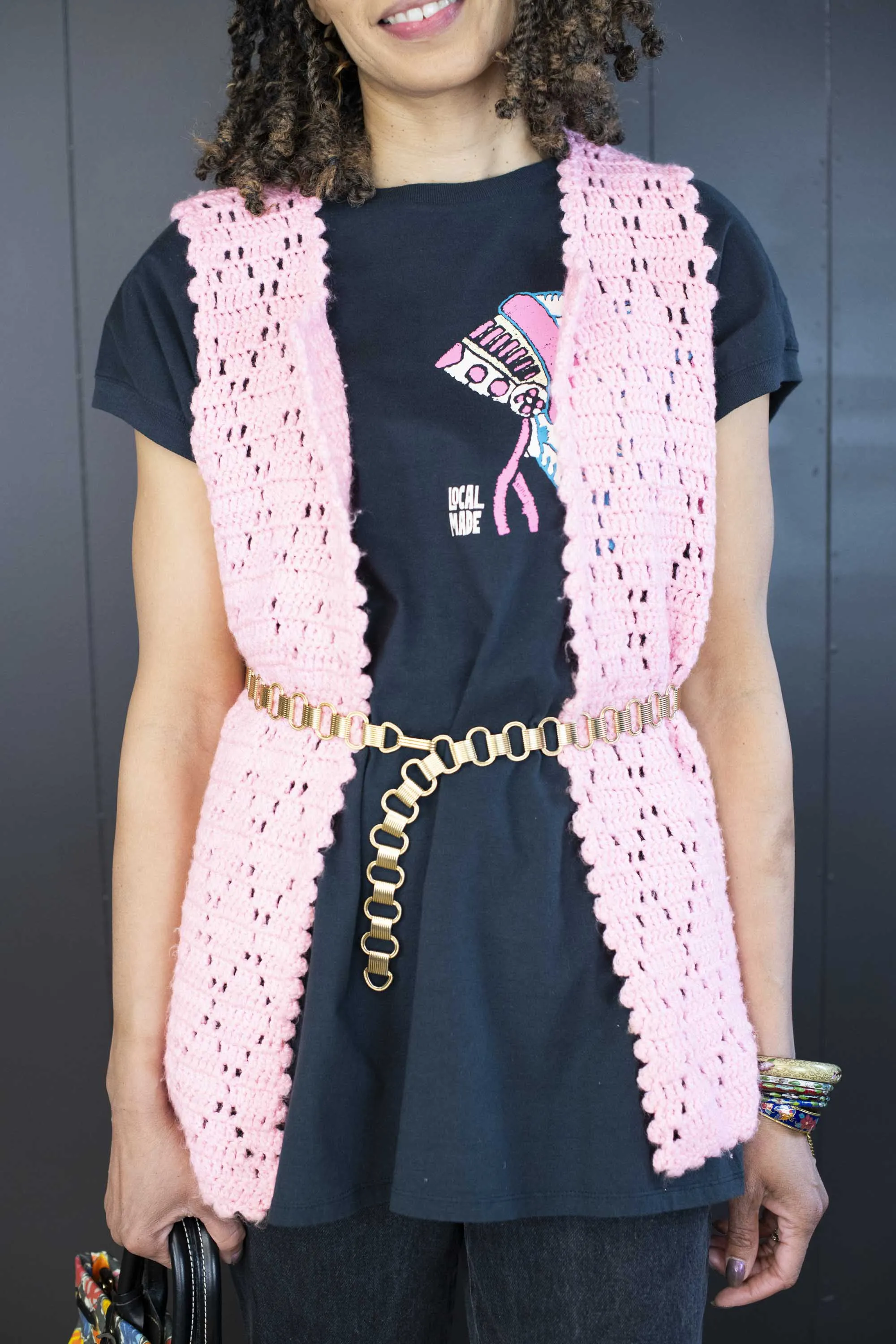 Vintage Handmade Pink Crochet Vest - Size O/S