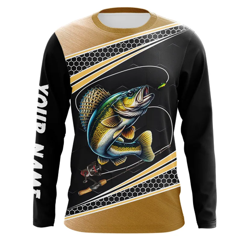 Walleye fishing line black gold Custom name fishing jerseys | Long sleeve, Long Sleeve Hooded NPQ783