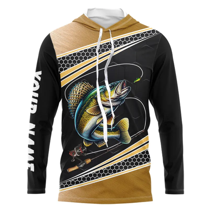 Walleye fishing line black gold Custom name fishing jerseys | Long sleeve, Long Sleeve Hooded NPQ783