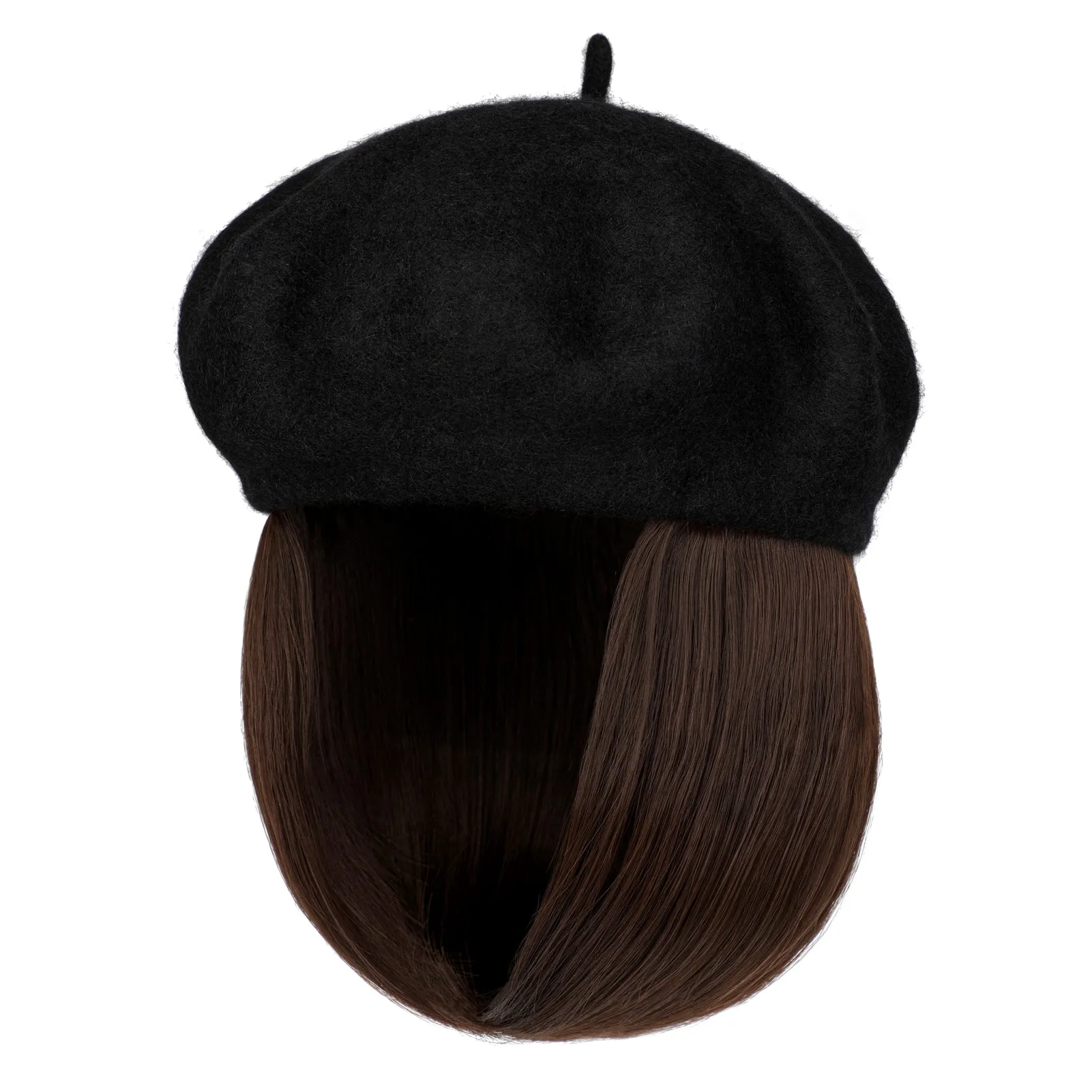 Wigyy Bob Hat Wig 9.5 Inch Straight Short Synthetic Bobo wigs Hat with hair Natural balck French Wool Artist Attached