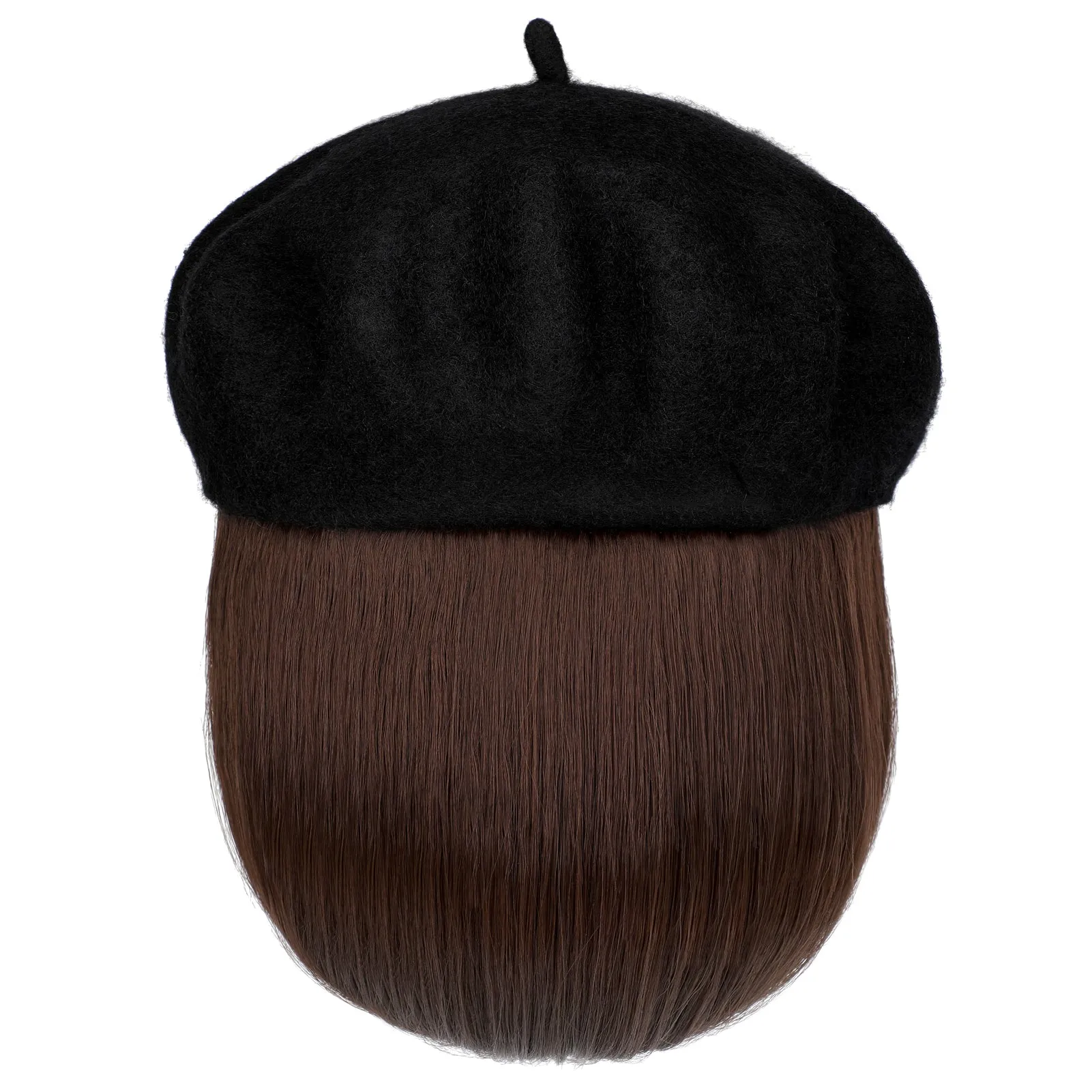 Wigyy Bob Hat Wig 9.5 Inch Straight Short Synthetic Bobo wigs Hat with hair Natural balck French Wool Artist Attached