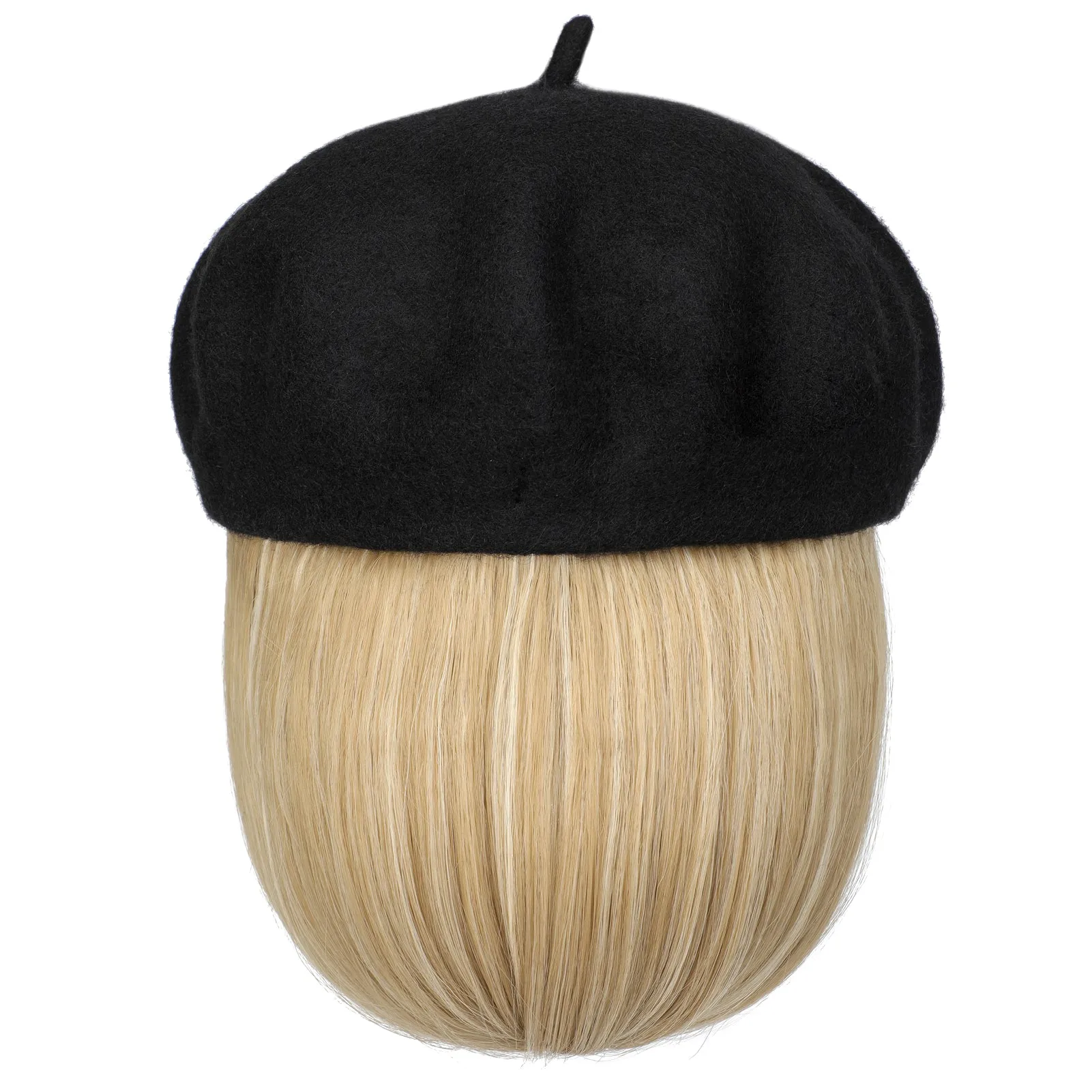 Wigyy Bob Hat Wig 9.5 Inch Straight Short Synthetic Bobo wigs Hat with hair Natural balck French Wool Artist Attached