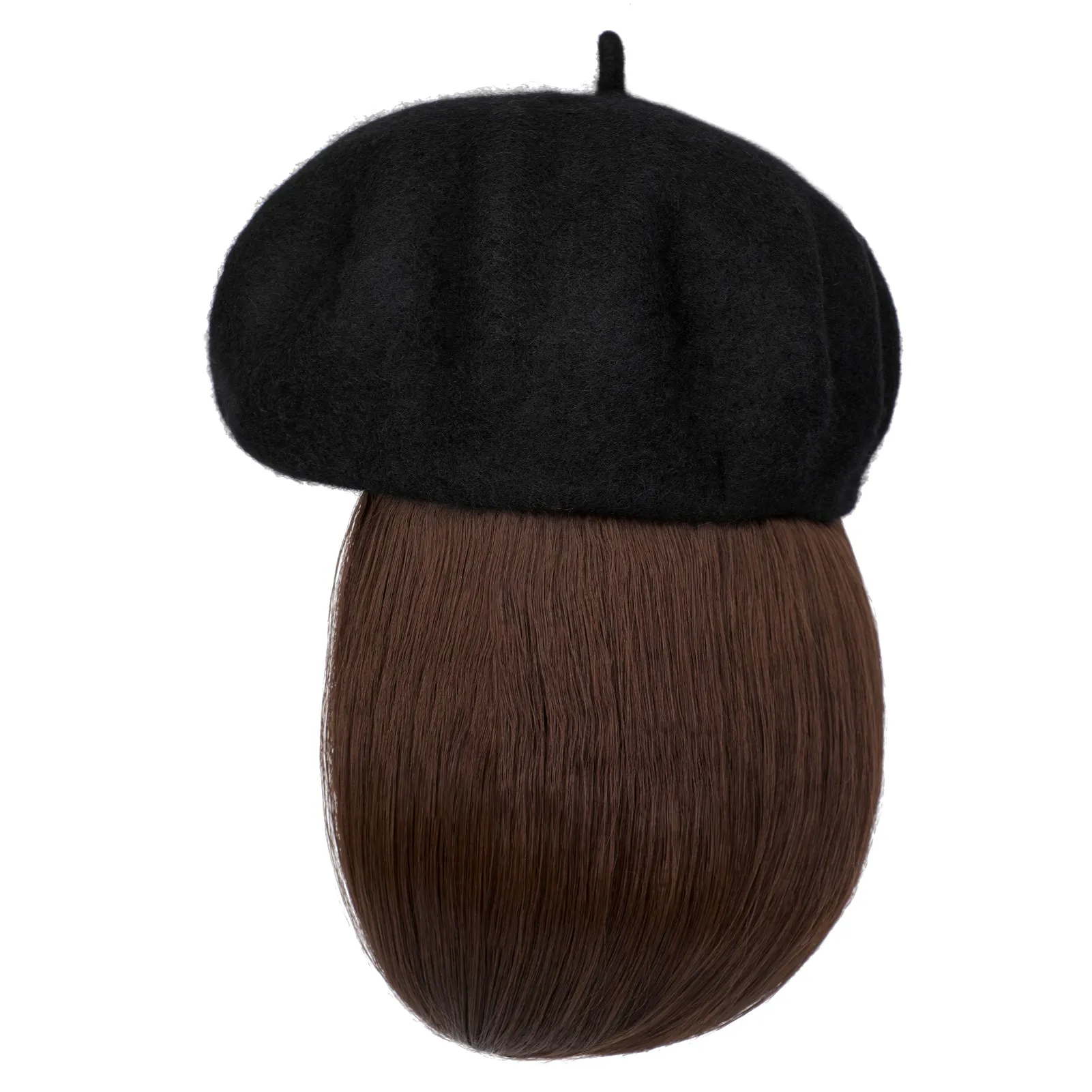 Wigyy Bob Hat Wig 9.5 Inch Straight Short Synthetic Bobo wigs Hat with hair Natural balck French Wool Artist Attached