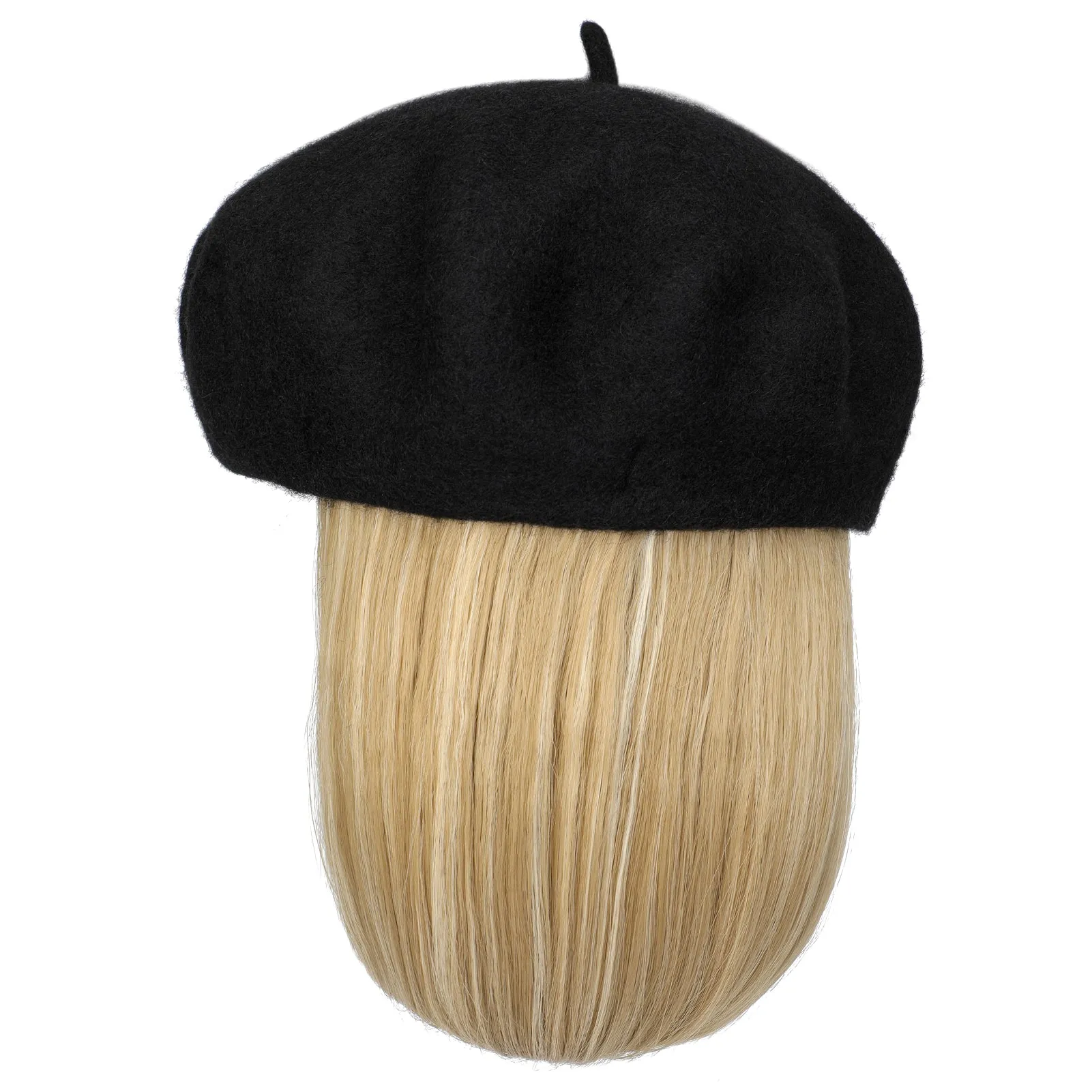 Wigyy Bob Hat Wig 9.5 Inch Straight Short Synthetic Bobo wigs Hat with hair Natural balck French Wool Artist Attached