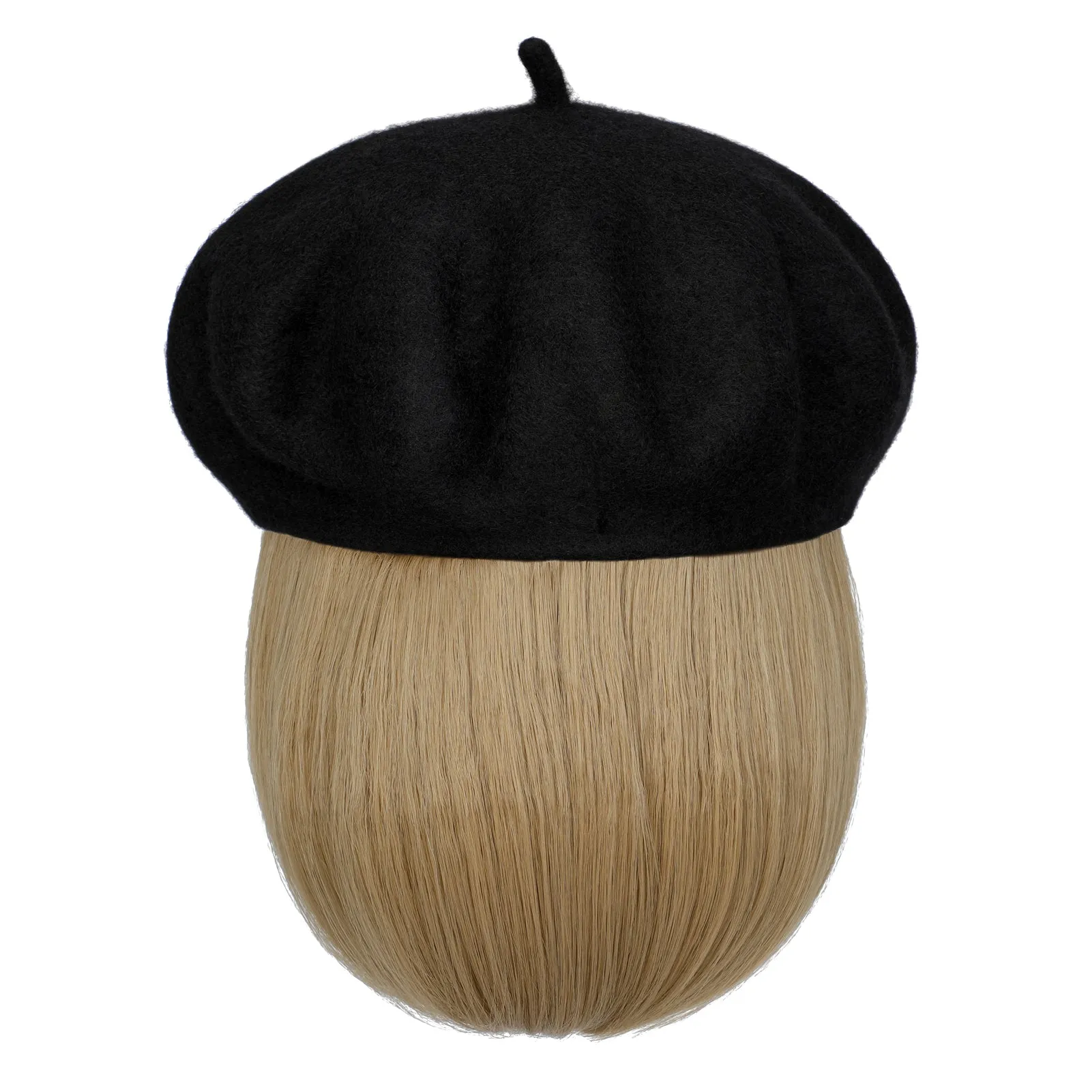 Wigyy Bob Hat Wig 9.5 Inch Straight Short Synthetic Bobo wigs Hat with hair Natural balck French Wool Artist Attached
