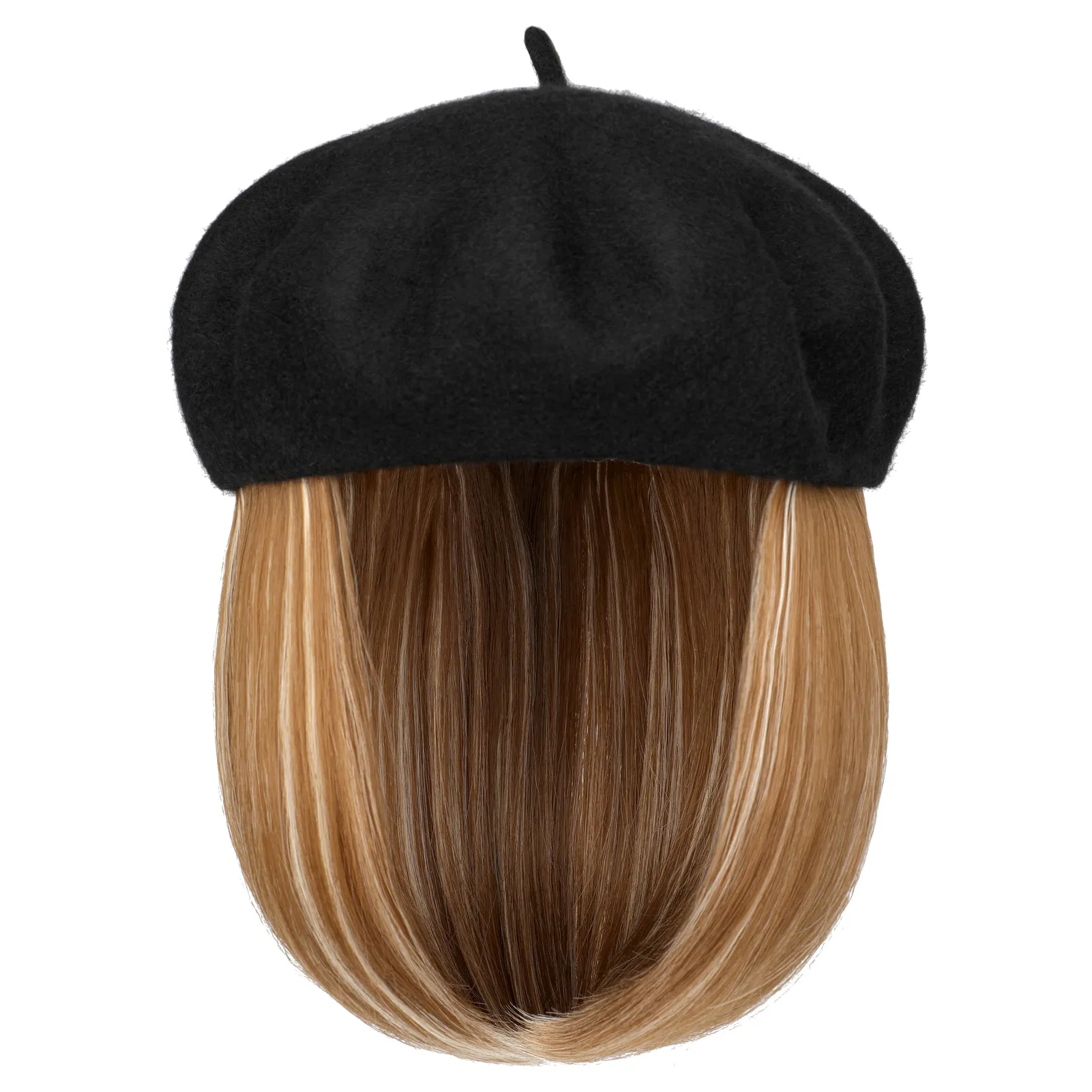 Wigyy Bob Hat Wig 9.5 Inch Straight Short Synthetic Bobo wigs Hat with hair Natural balck French Wool Artist Attached