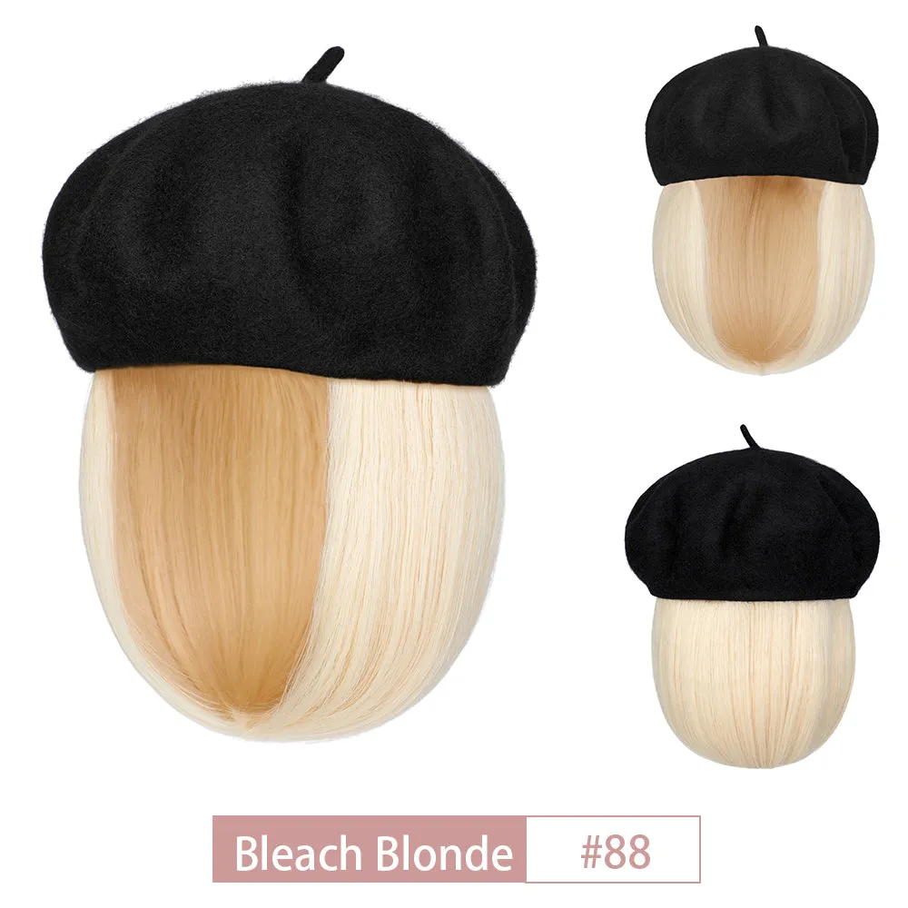 Wigyy Bob Hat Wig 9.5 Inch Straight Short Synthetic Bobo wigs Hat with hair Natural balck French Wool Artist Attached