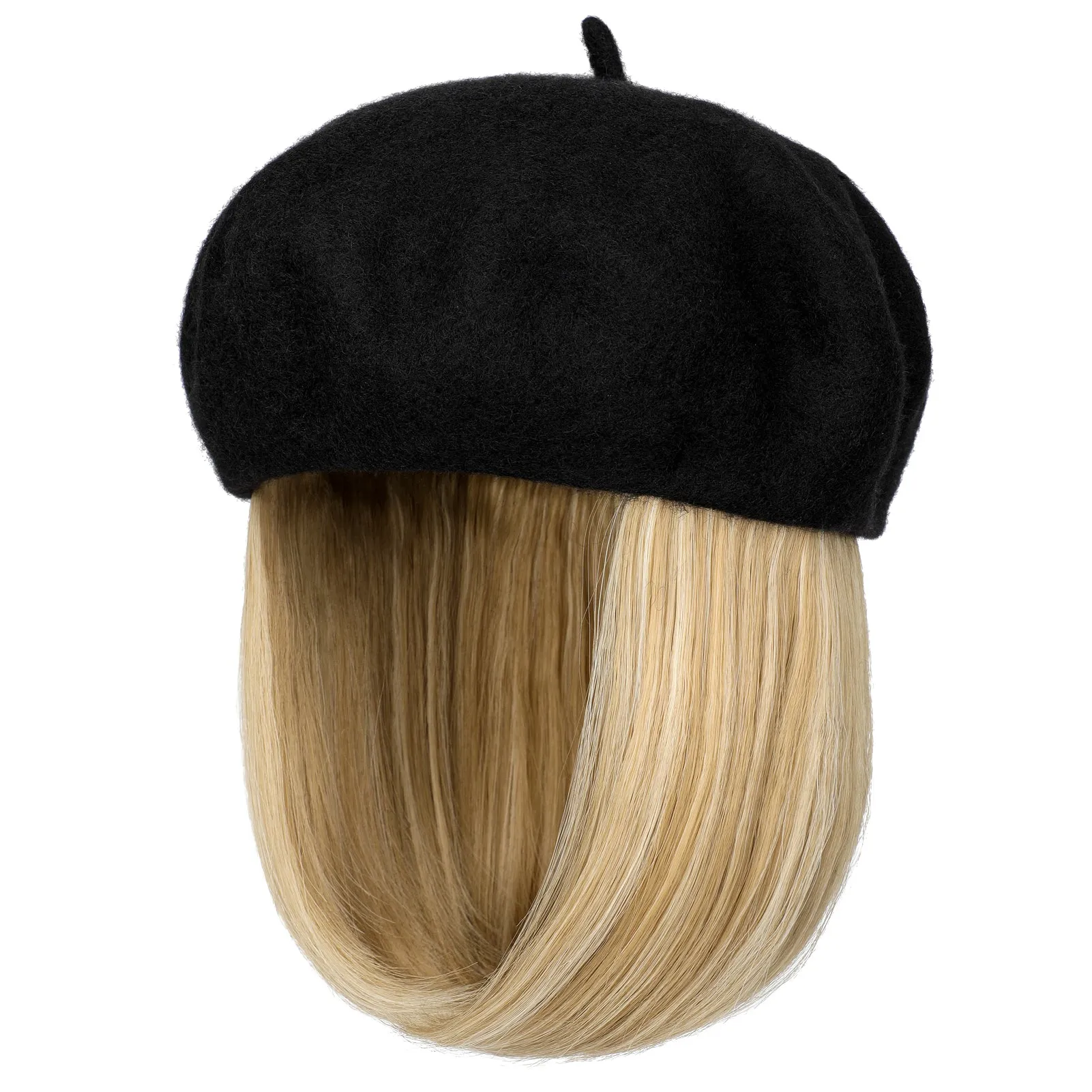 Wigyy Bob Hat Wig 9.5 Inch Straight Short Synthetic Bobo wigs Hat with hair Natural balck French Wool Artist Attached