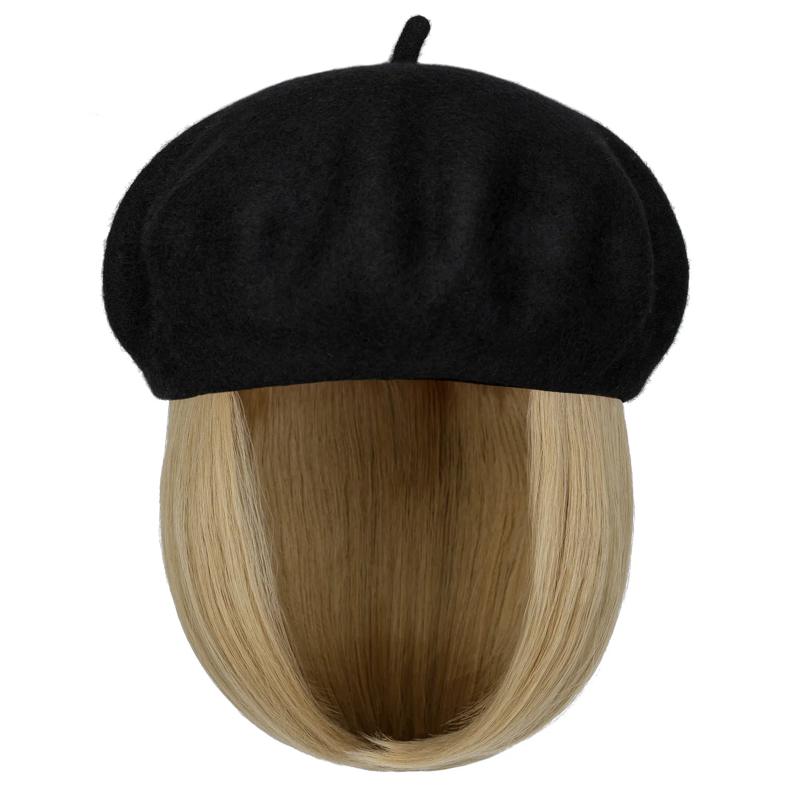 Wigyy Bob Hat Wig 9.5 Inch Straight Short Synthetic Bobo wigs Hat with hair Natural balck French Wool Artist Attached