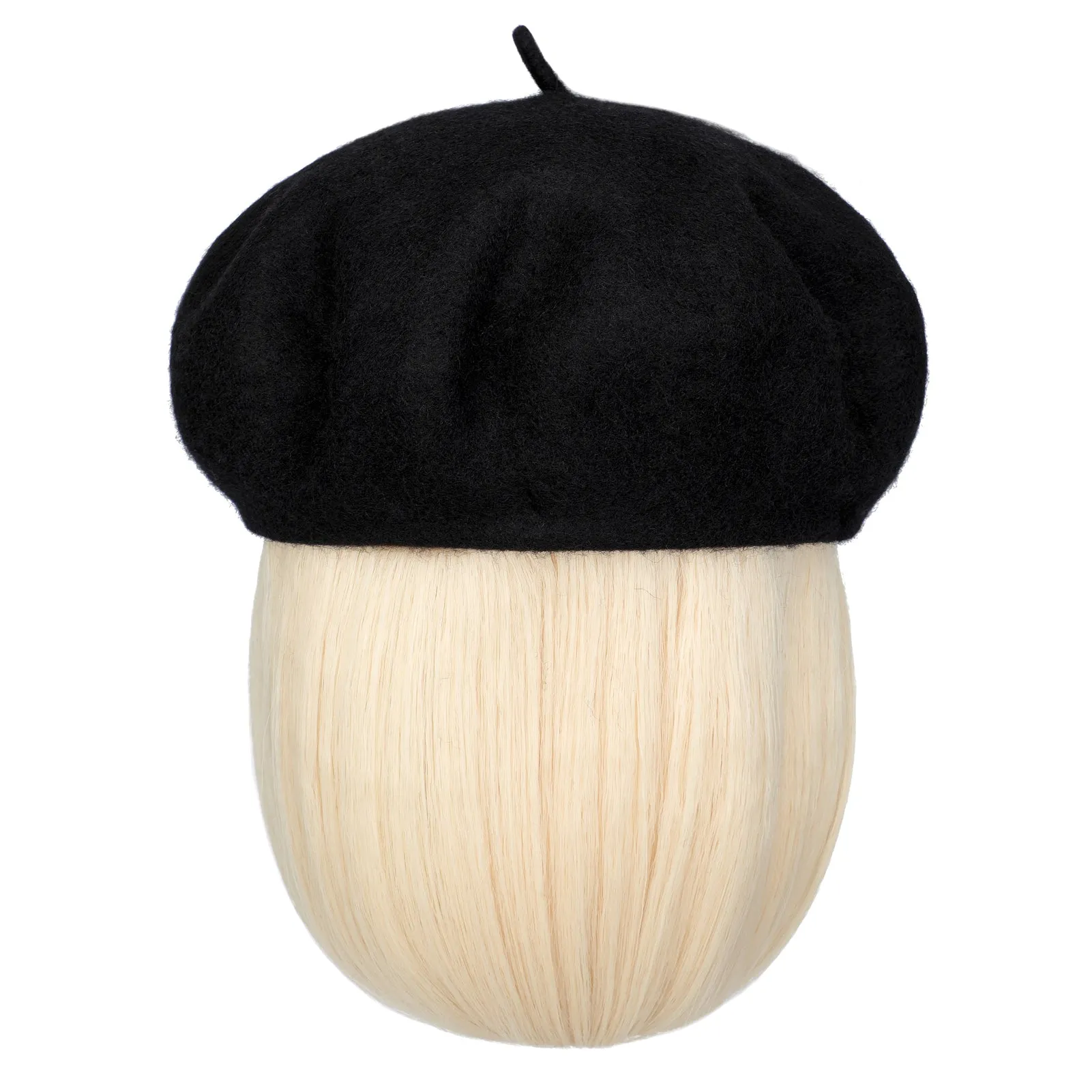 Wigyy Bob Hat Wig 9.5 Inch Straight Short Synthetic Bobo wigs Hat with hair Natural balck French Wool Artist Attached